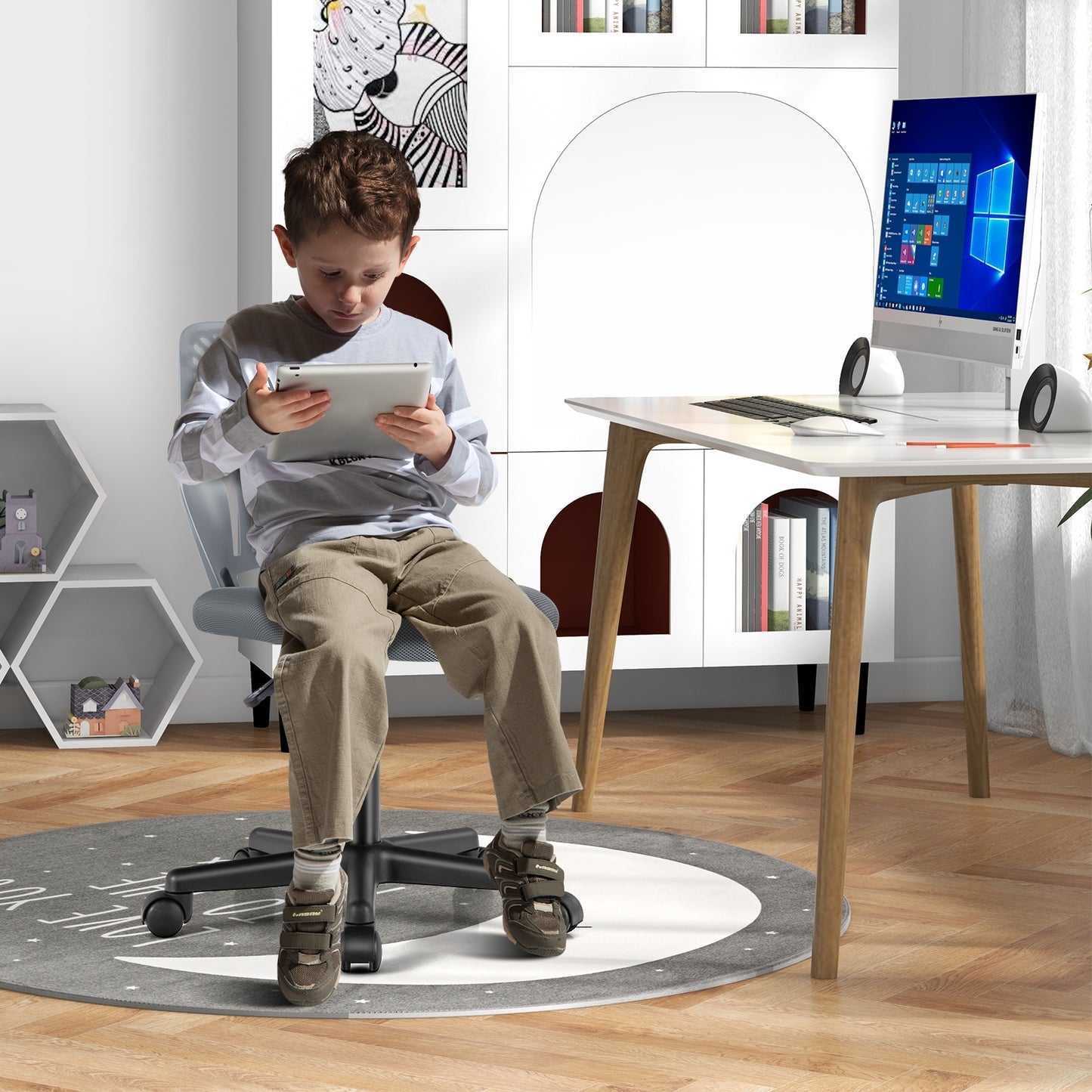 Height-adjustable Ergonomic Kids Desk Chair with Universal Casters, Gray Kids Chairs & Seating   at Gallery Canada