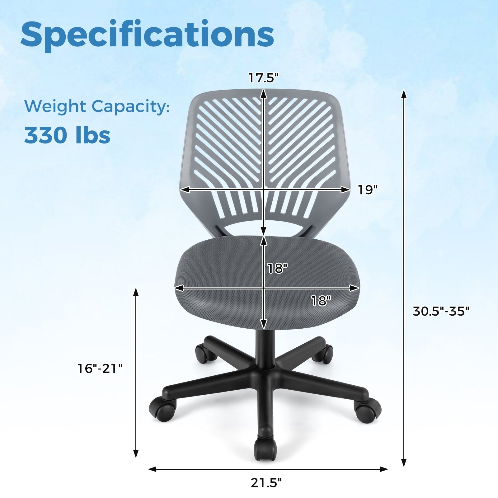 Height-adjustable Ergonomic Kids Desk Chair with Universal Casters, Gray Kids Chairs & Seating   at Gallery Canada