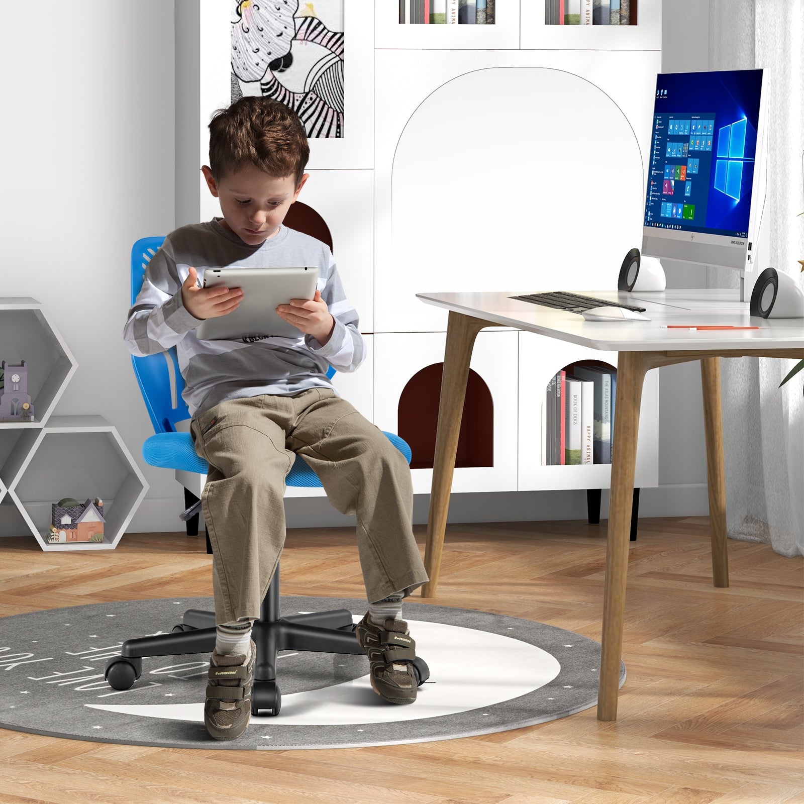 Height-adjustable Ergonomic Kids Desk Chair with Universal Casters, Blue Kids Chairs & Seating   at Gallery Canada