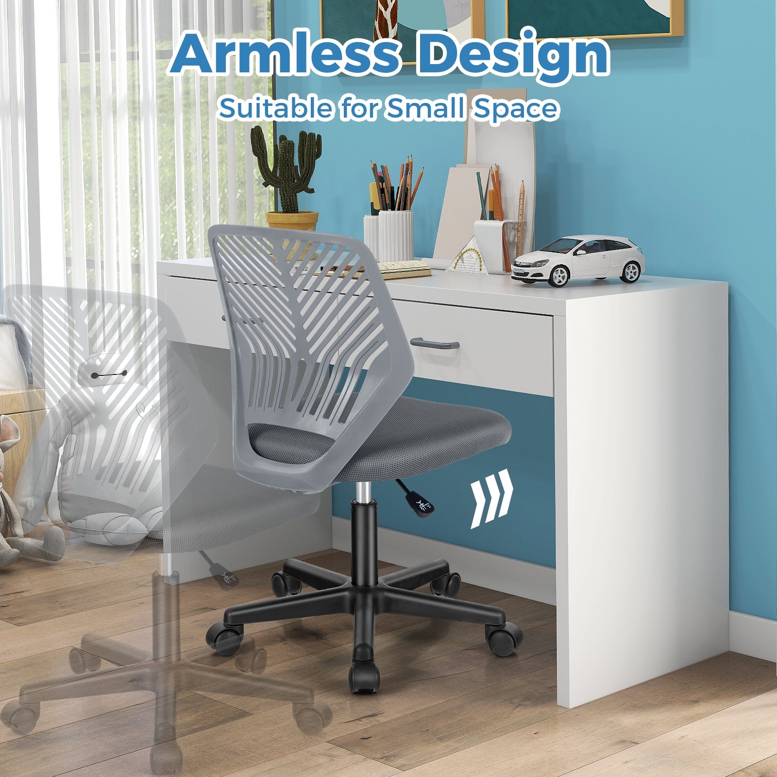 Height-adjustable Ergonomic Kids Desk Chair with Universal Casters, Gray Kids Chairs & Seating   at Gallery Canada