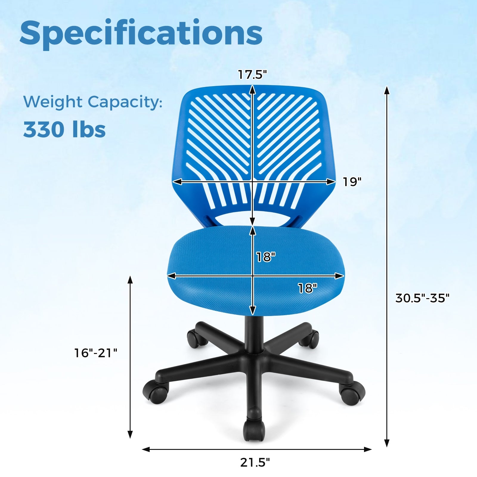 Height-adjustable Ergonomic Kids Desk Chair with Universal Casters, Blue Kids Chairs & Seating   at Gallery Canada