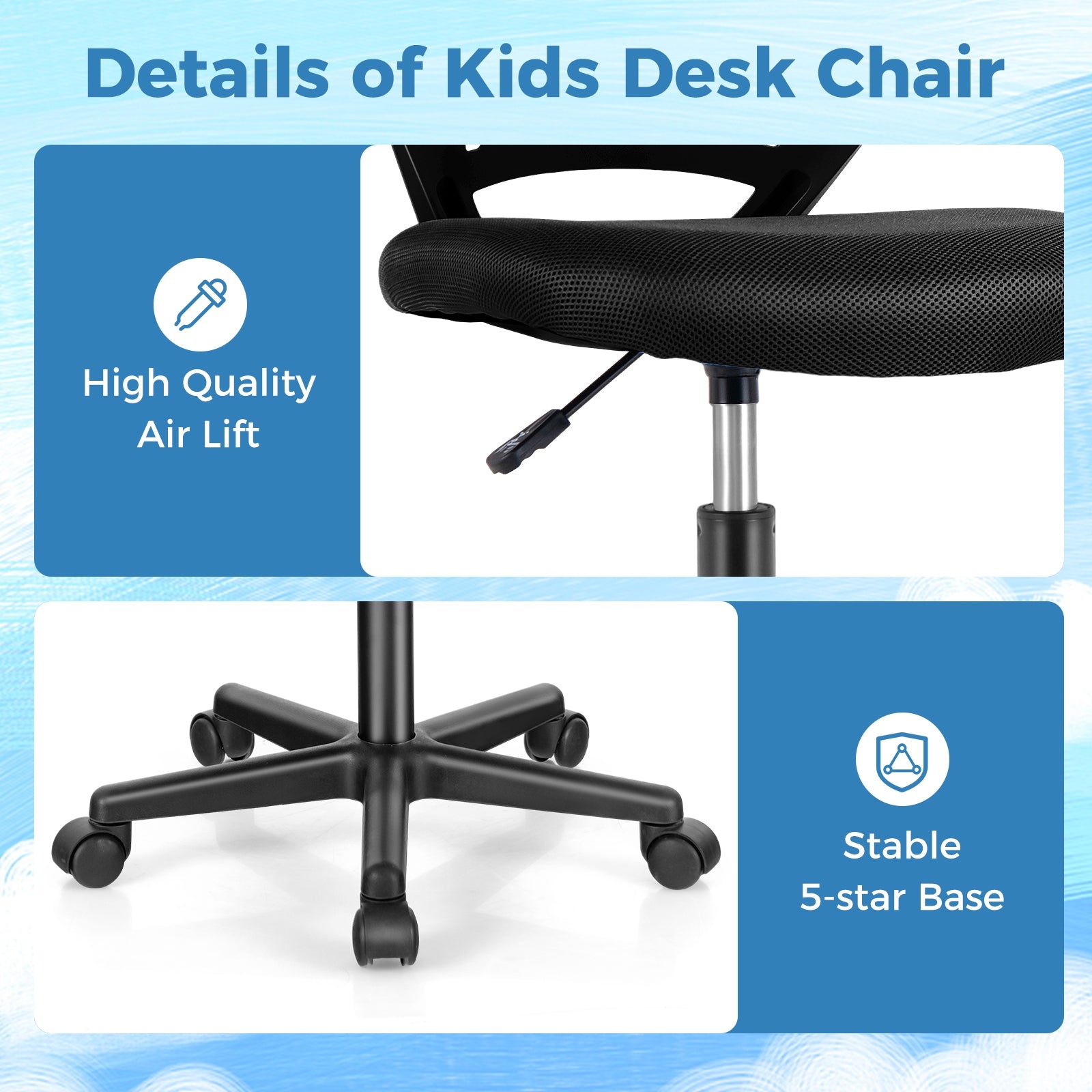 Height-adjustable Ergonomic Kids Desk Chair with Universal Casters, Black Kids Chairs & Seating   at Gallery Canada