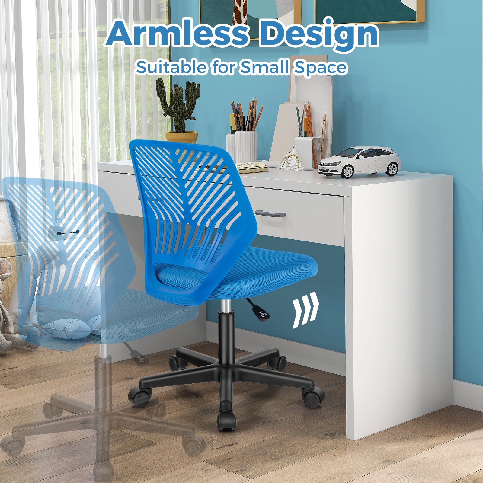 Height-adjustable Ergonomic Kids Desk Chair with Universal Casters, Blue Kids Chairs & Seating   at Gallery Canada