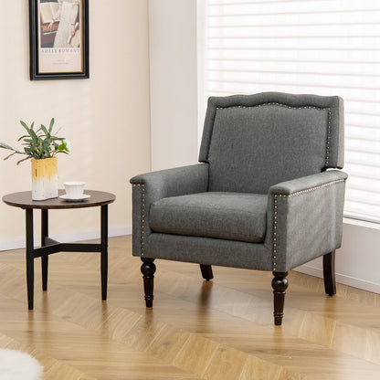 Mid-century Modern Armchair Linen Fabric Upholstered Accent Chair with Cushion, Gray Accent Chairs   at Gallery Canada