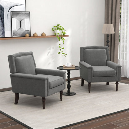 Mid-century Modern Armchair Linen Fabric Upholstered Accent Chair with Cushion, Gray Accent Chairs   at Gallery Canada