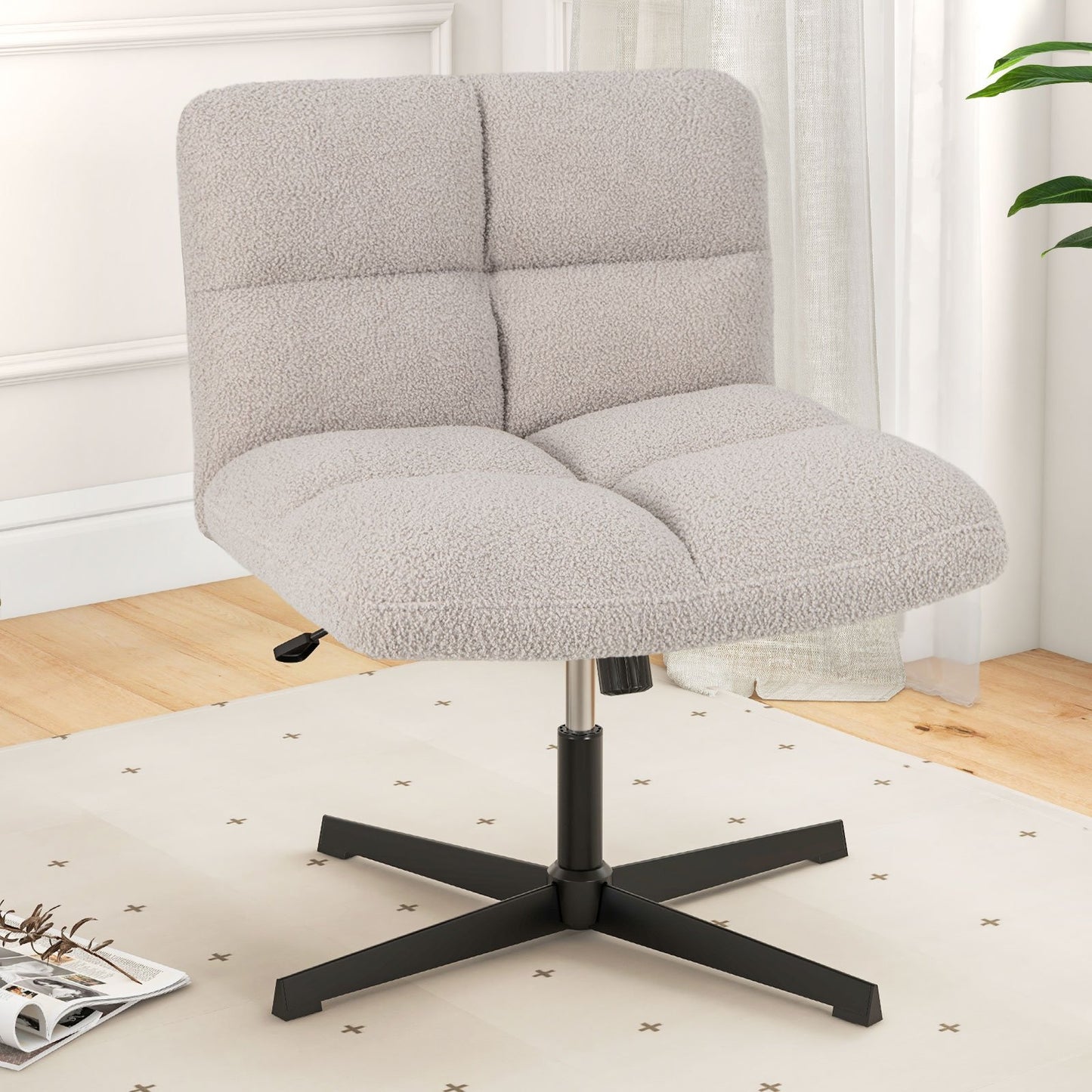 Office Armless Chair Cross Legged with Imitation Lamb Fleece and Adjustable Height, Gray Armless Chairs   at Gallery Canada