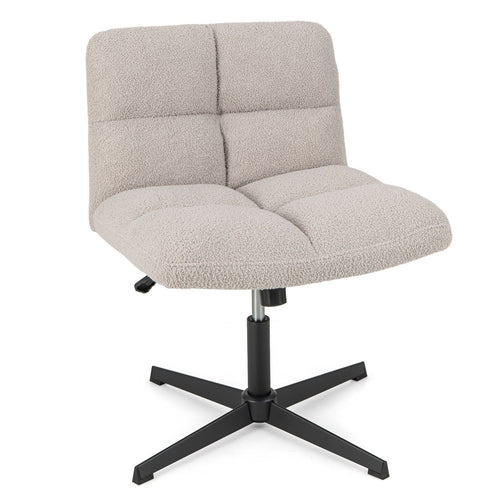 Office Armless Chair Cross Legged with Imitation Lamb Fleece and Adjustable Height, Gray