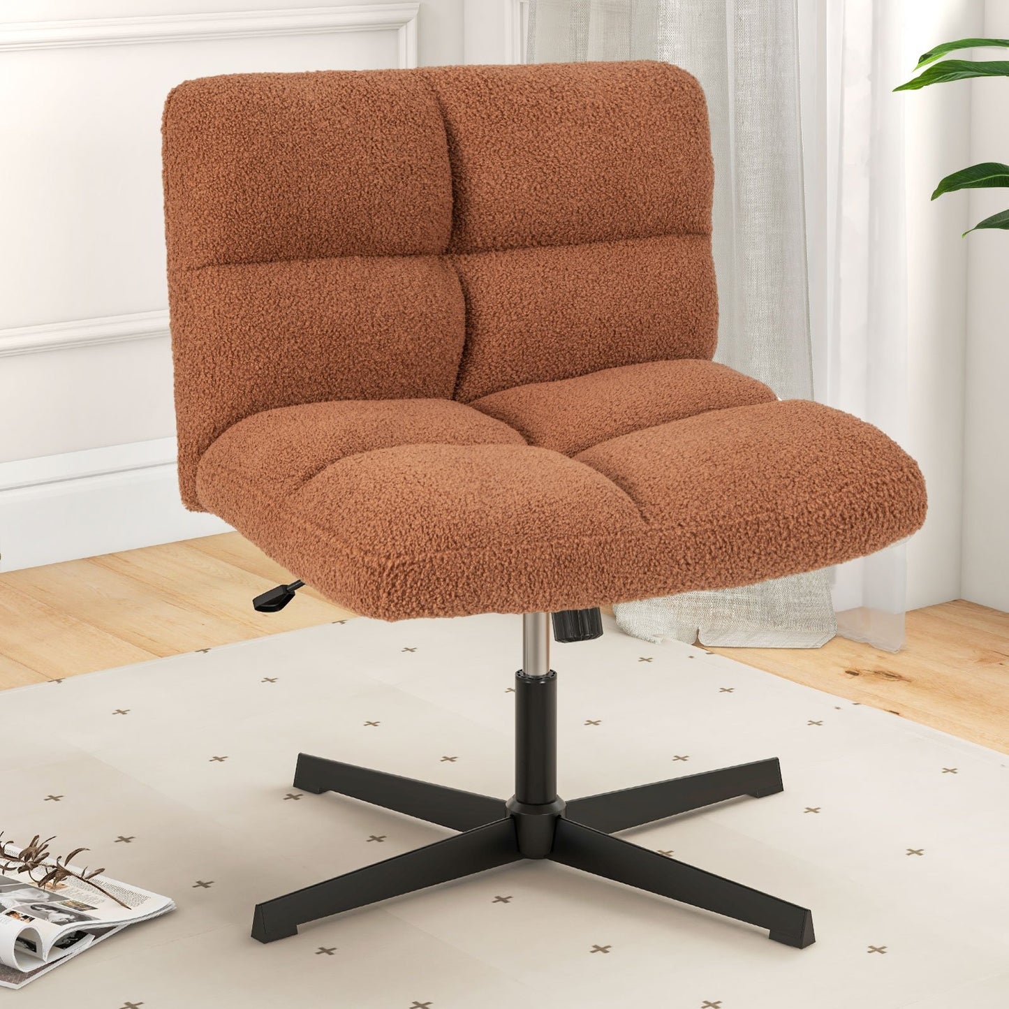 Office Armless Chair Cross Legged with Imitation Lamb Fleece and Adjustable Height, Brown Armless Chairs   at Gallery Canada