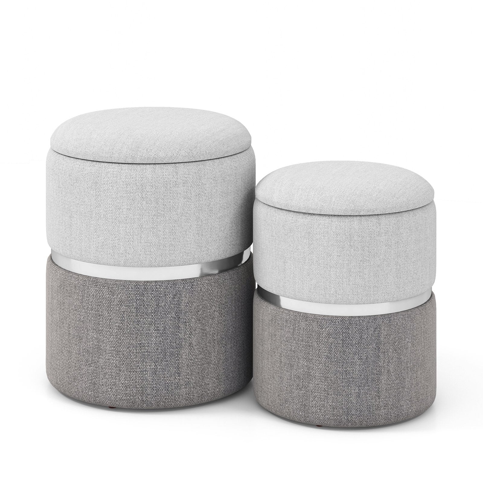 Velvet/Linen Fabric Storage Ottoman Set of 2, Gray Ottomans   at Gallery Canada