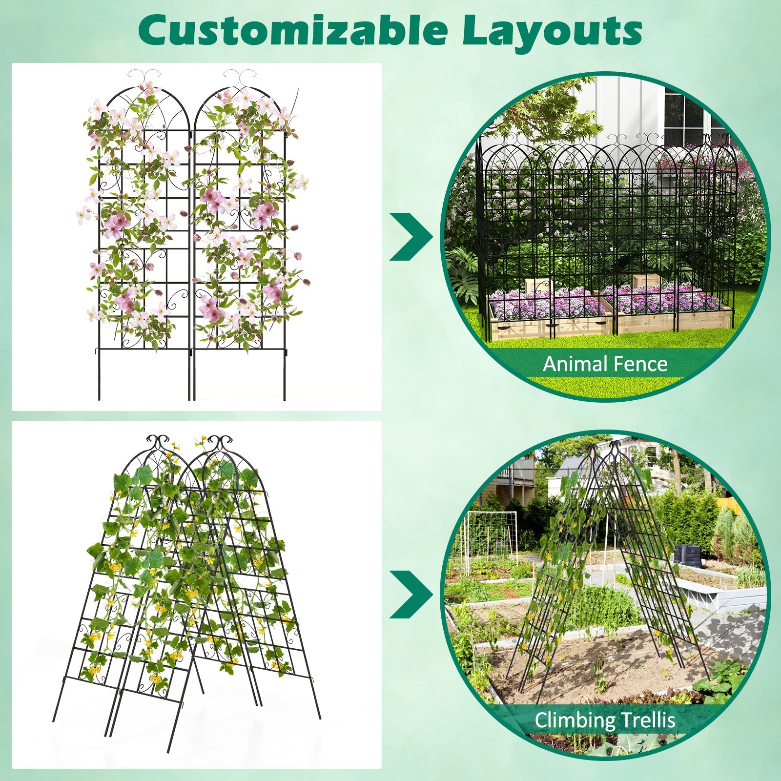 2/4 Pack 71 x 20 Inch Metal Garden Trellis for Climbing Plants-Set of 4, Black Decorative Fencing & Flooring   at Gallery Canada