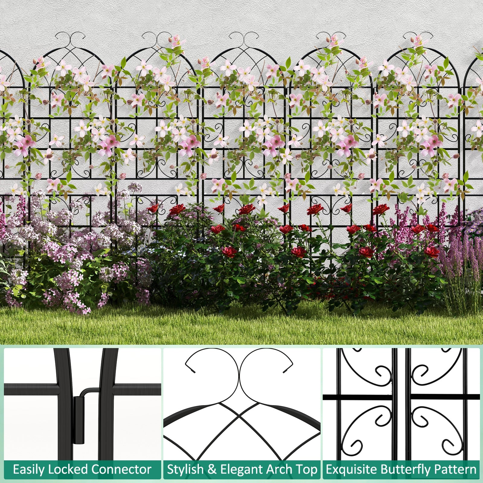 2/4 Pack 71 x 20 Inch Metal Garden Trellis for Climbing Plants-Set of 4, Black Decorative Fencing & Flooring   at Gallery Canada