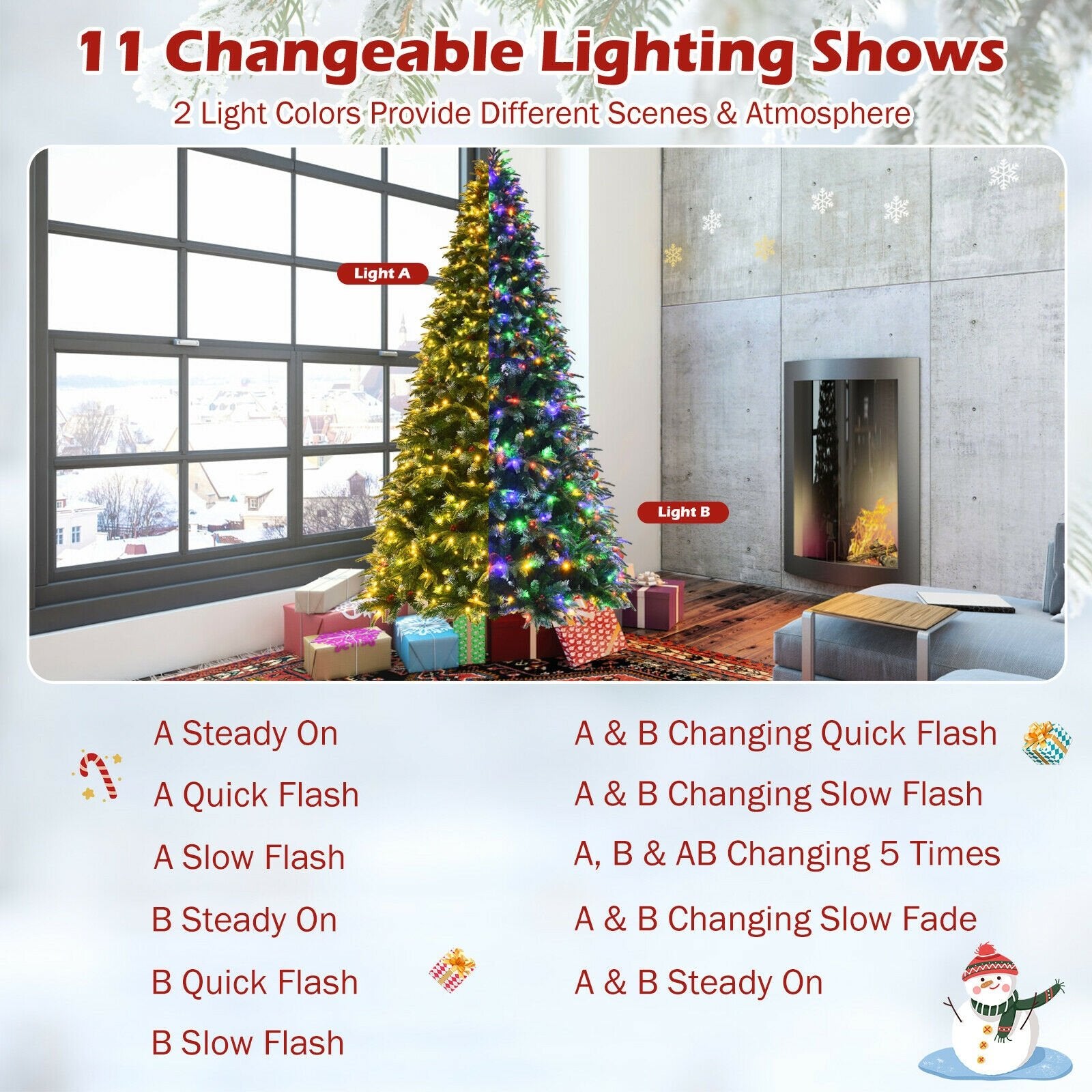 Pre-Lit Snowy Christmas Hinged Tree with Multi-Color Lights-9', Green - Gallery Canada