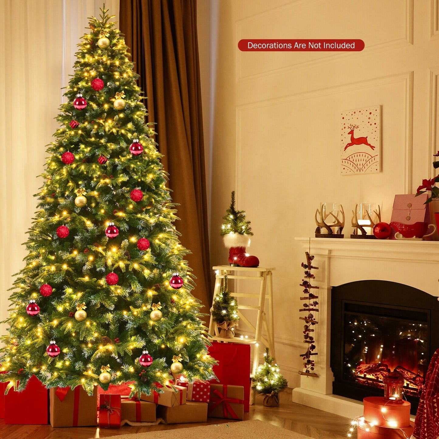 Pre-Lit Snowy Christmas Hinged Tree with Multi-Color Lights-9', Green Christmas Tree   at Gallery Canada