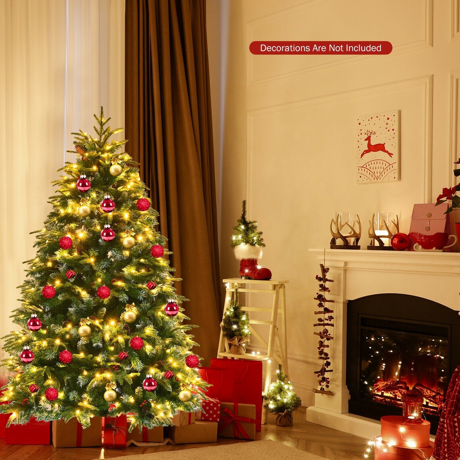 Pre-Lit Snowy Christmas Hinged Tree with Flash Modes and Multi-Color Lights-5 ft, Green Christmas Tree   at Gallery Canada