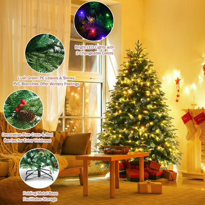 Pre-Lit Snowy Christmas Hinged Tree with Flash Modes and Multi-Color Lights-5 ft, Green Christmas Tree   at Gallery Canada