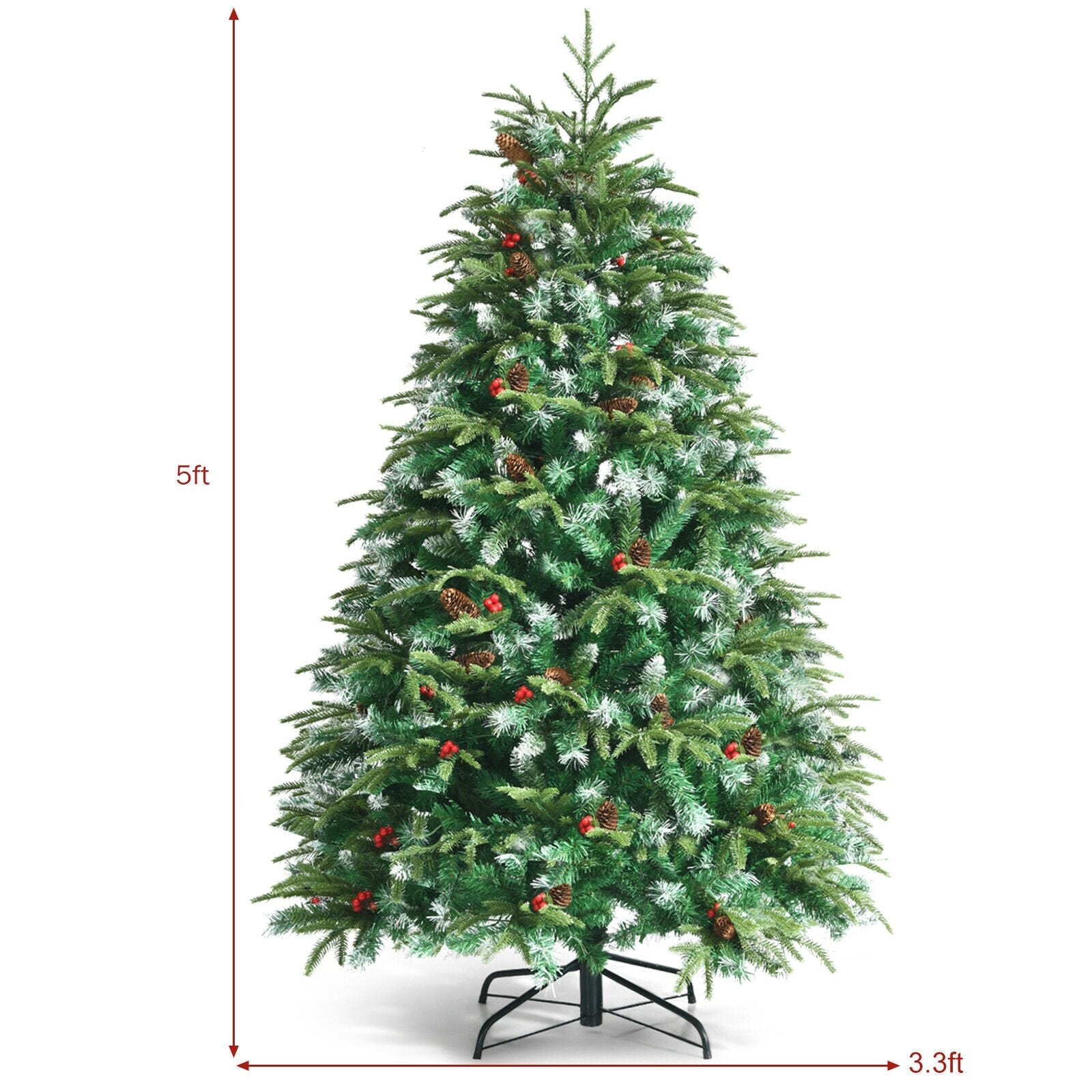 Pre-Lit Snowy Christmas Hinged Tree with Flash Modes and Multi-Color Lights-5 ft, Green Christmas Tree   at Gallery Canada