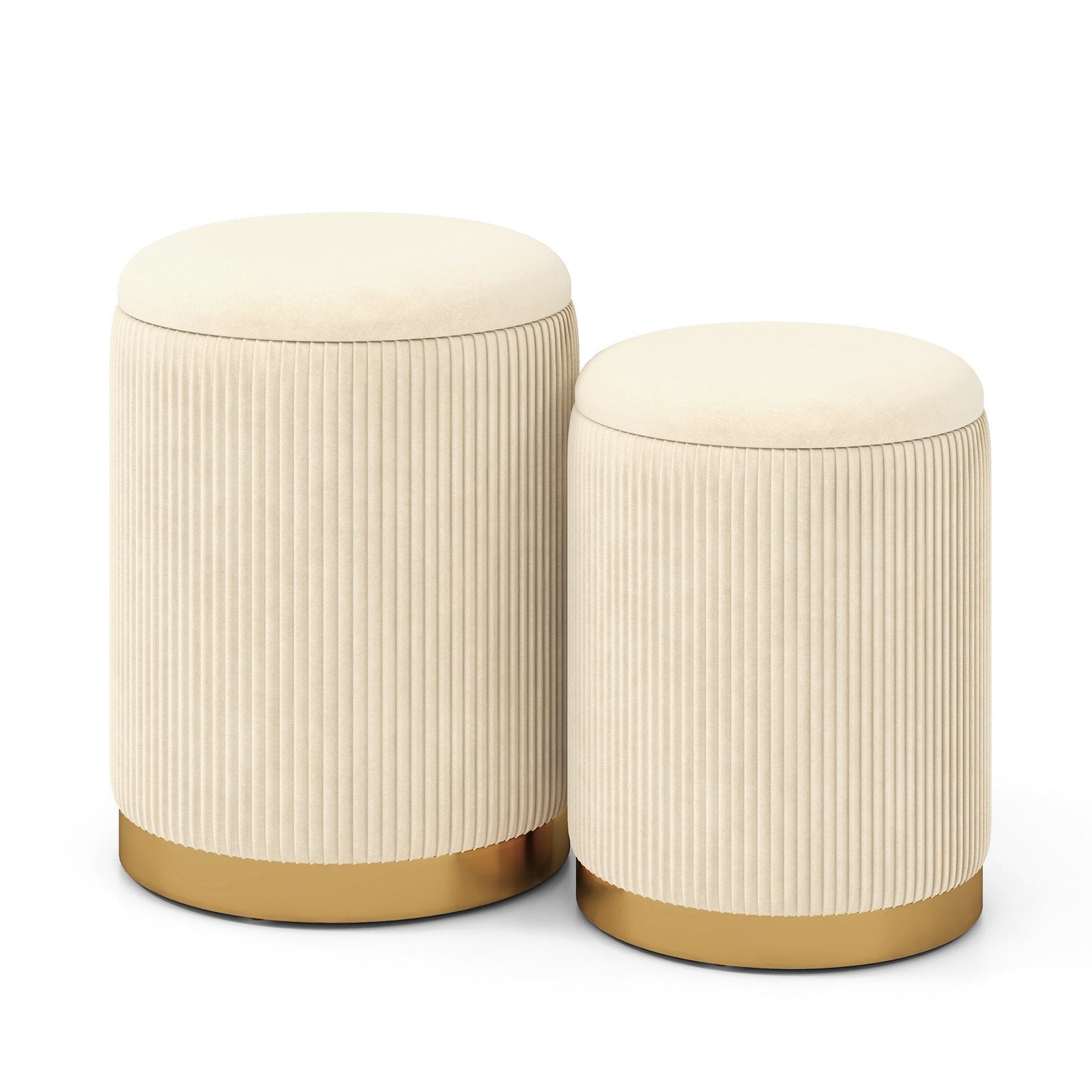 Velvet/Linen Fabric Storage Ottoman Set of 2, Golden Ottomans   at Gallery Canada