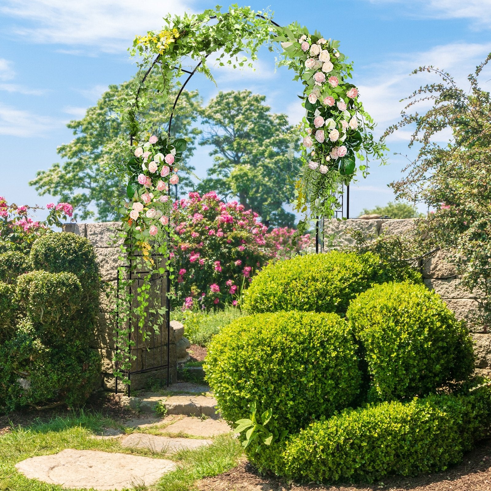 7.9 Feet Metal Garden Arch Backdrop Stand with Fence for Climbing Plants, Black Outdoor Decor   at Gallery Canada