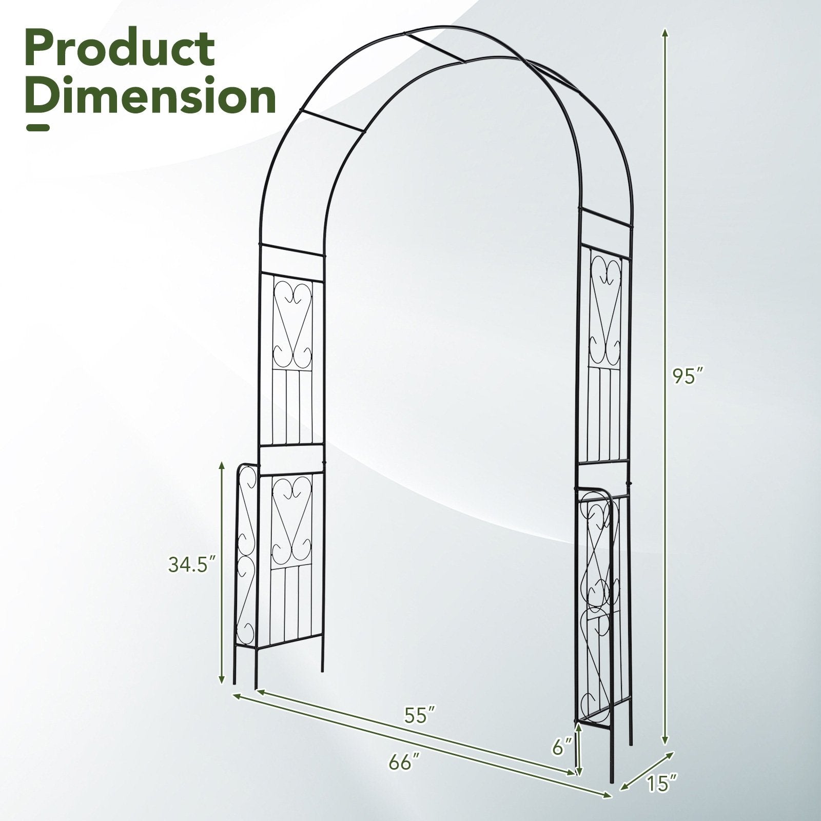 7.9 Feet Metal Garden Arch Backdrop Stand with Fence for Climbing Plants, Black Outdoor Decor   at Gallery Canada