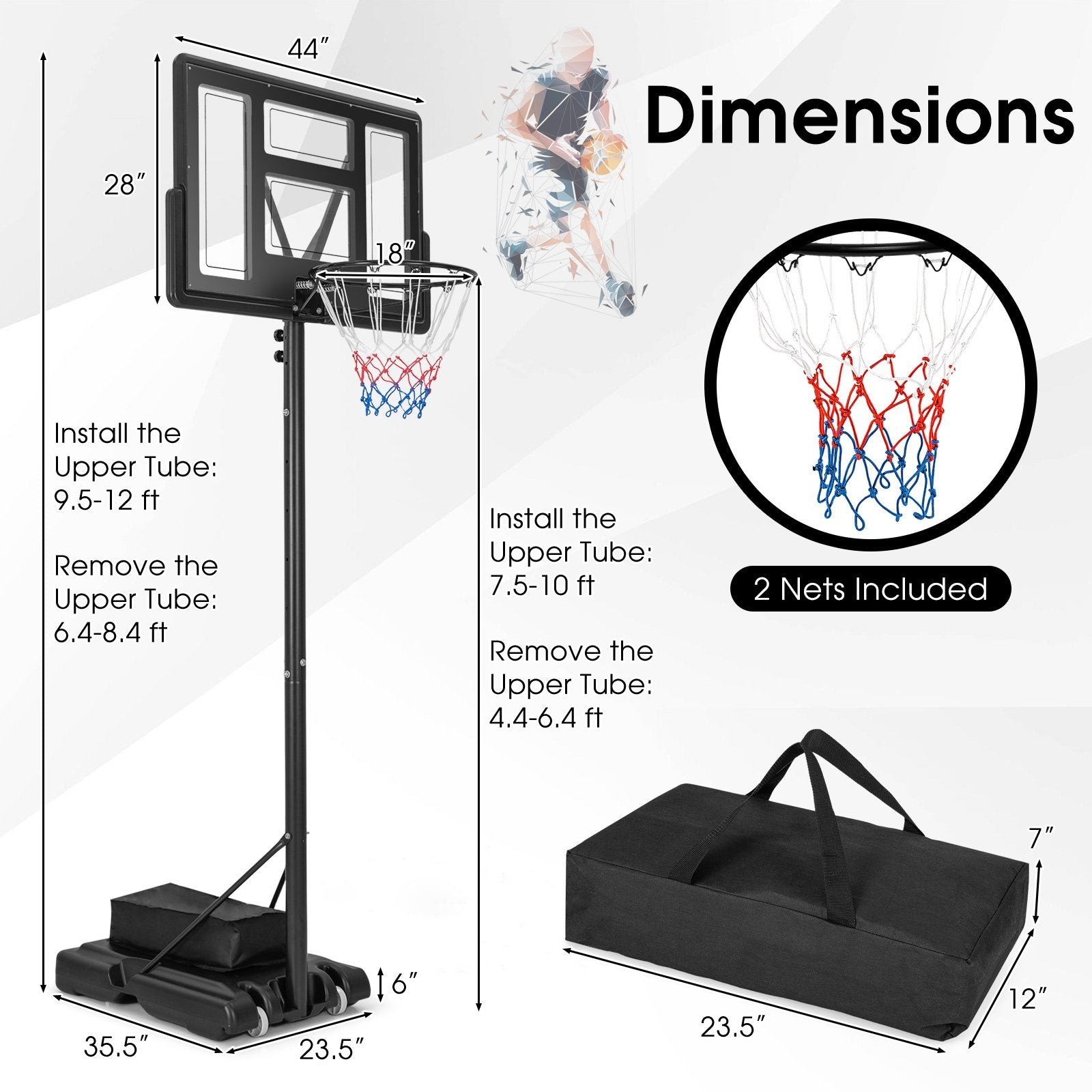 4.25-10 Feet Adjustable Basketball Hoop System with 44 Inch Backboard-B Sport Equipments   at Gallery Canada