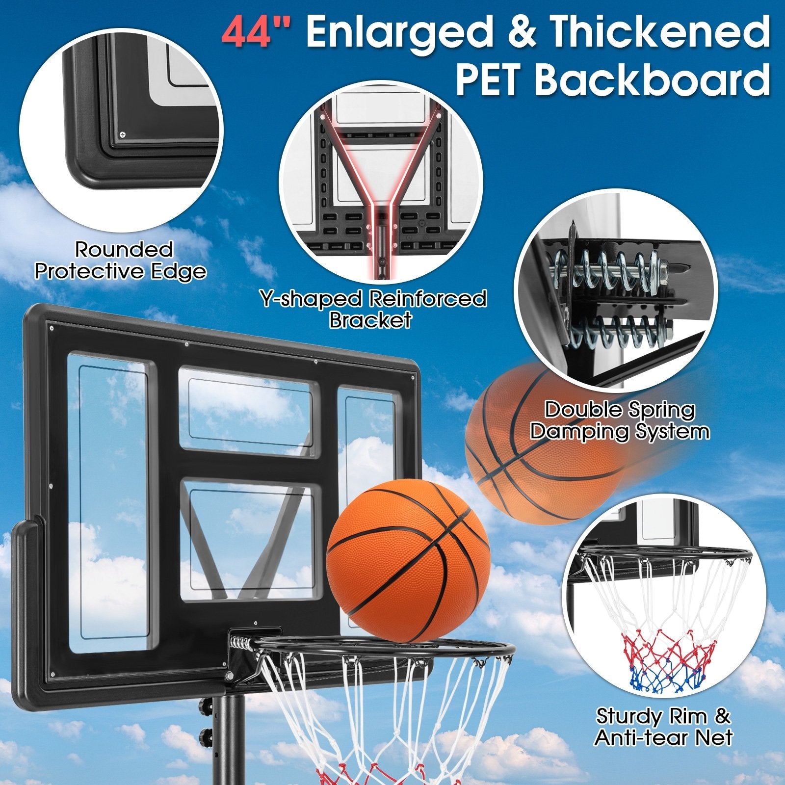 4.25-10 Feet Adjustable Basketball Hoop System with 44 Inch Backboard-B Sport Equipments   at Gallery Canada