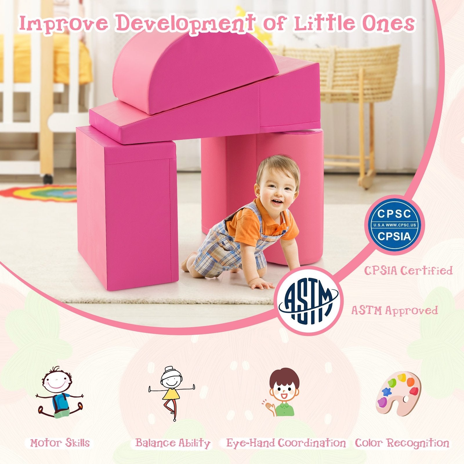 5-Piece Kids Climb and Crawl Activity Playset, Pink Climbers & Slides   at Gallery Canada