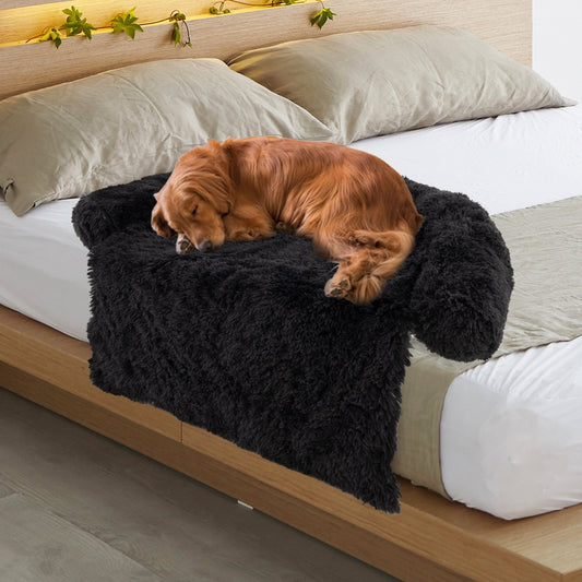 Plush Calming Dog Couch Bed with Anti-Slip Bottom-L, Black Dog Supplies   at Gallery Canada