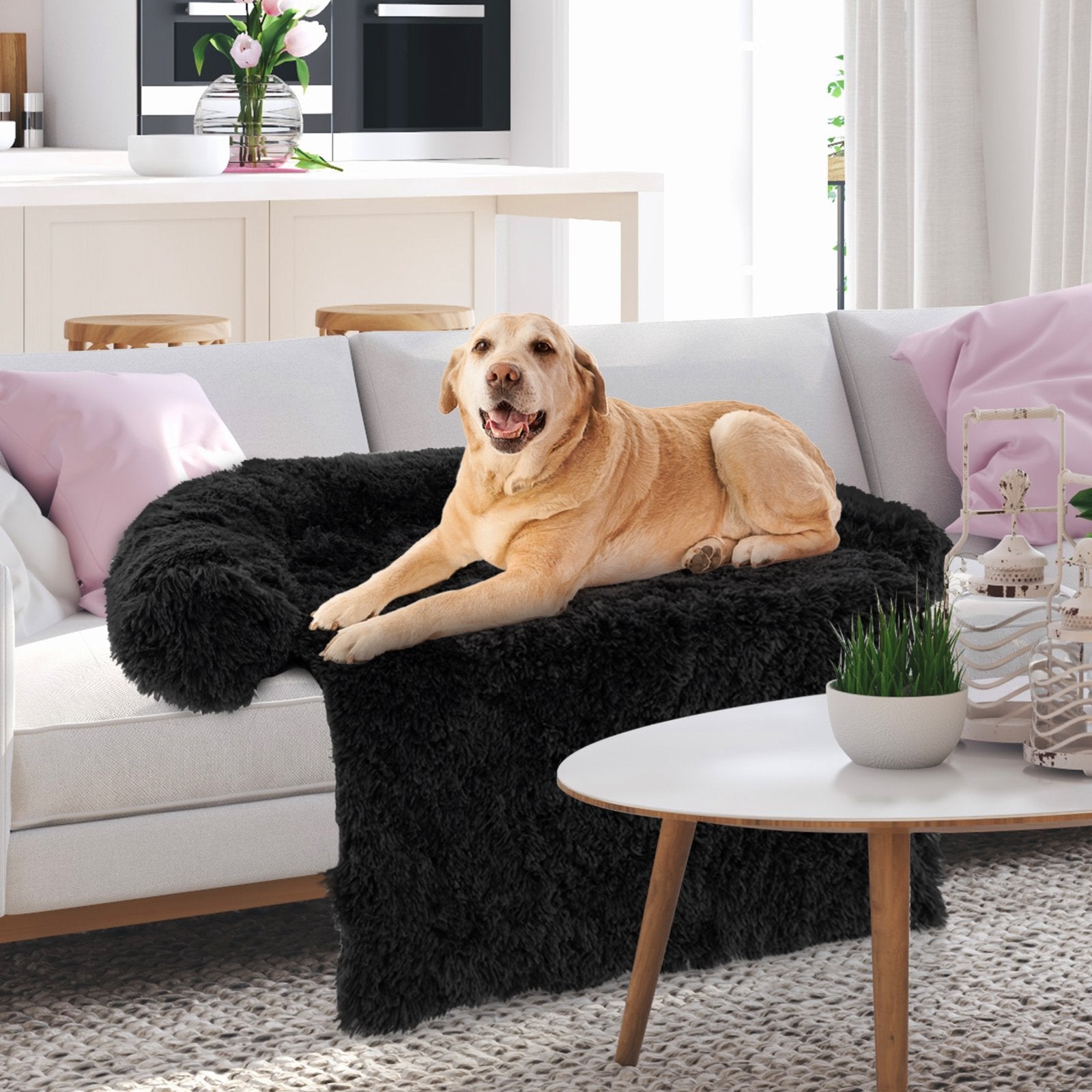 Plush Calming Dog Couch Bed with Anti-Slip Bottom-L, Black Dog Supplies   at Gallery Canada