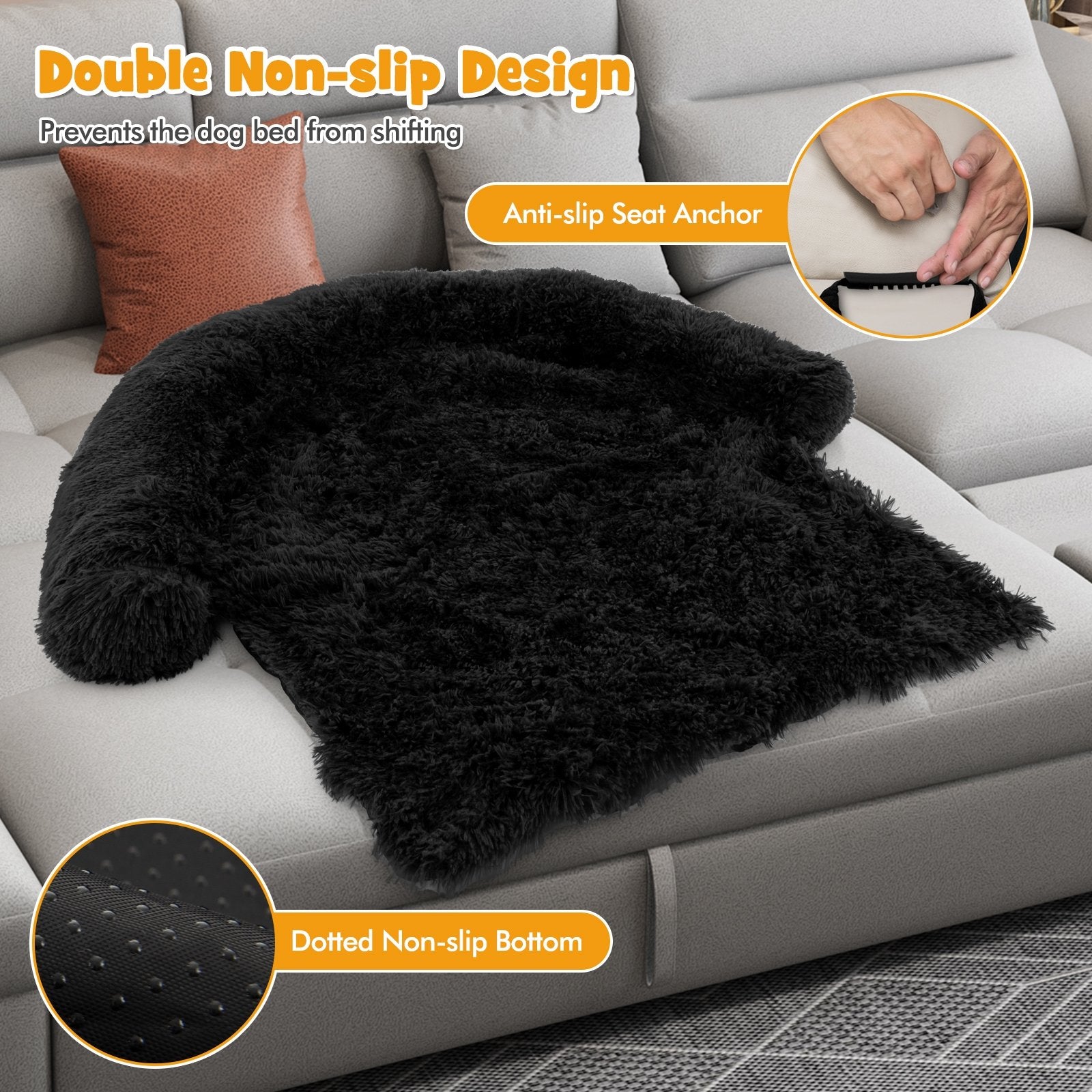 Plush Calming Dog Couch Bed with Anti-Slip Bottom-L, Black Dog Supplies   at Gallery Canada