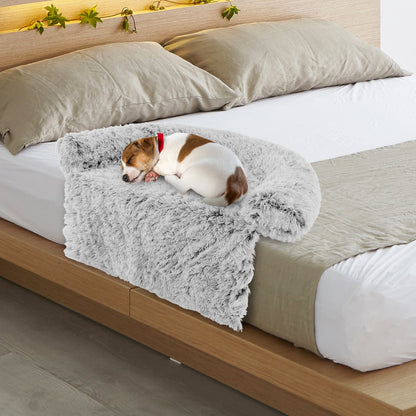 White Plush Calming Dog Couch Bed with Anti-Slip Bottom-S, White Cat Supplies   at Gallery Canada