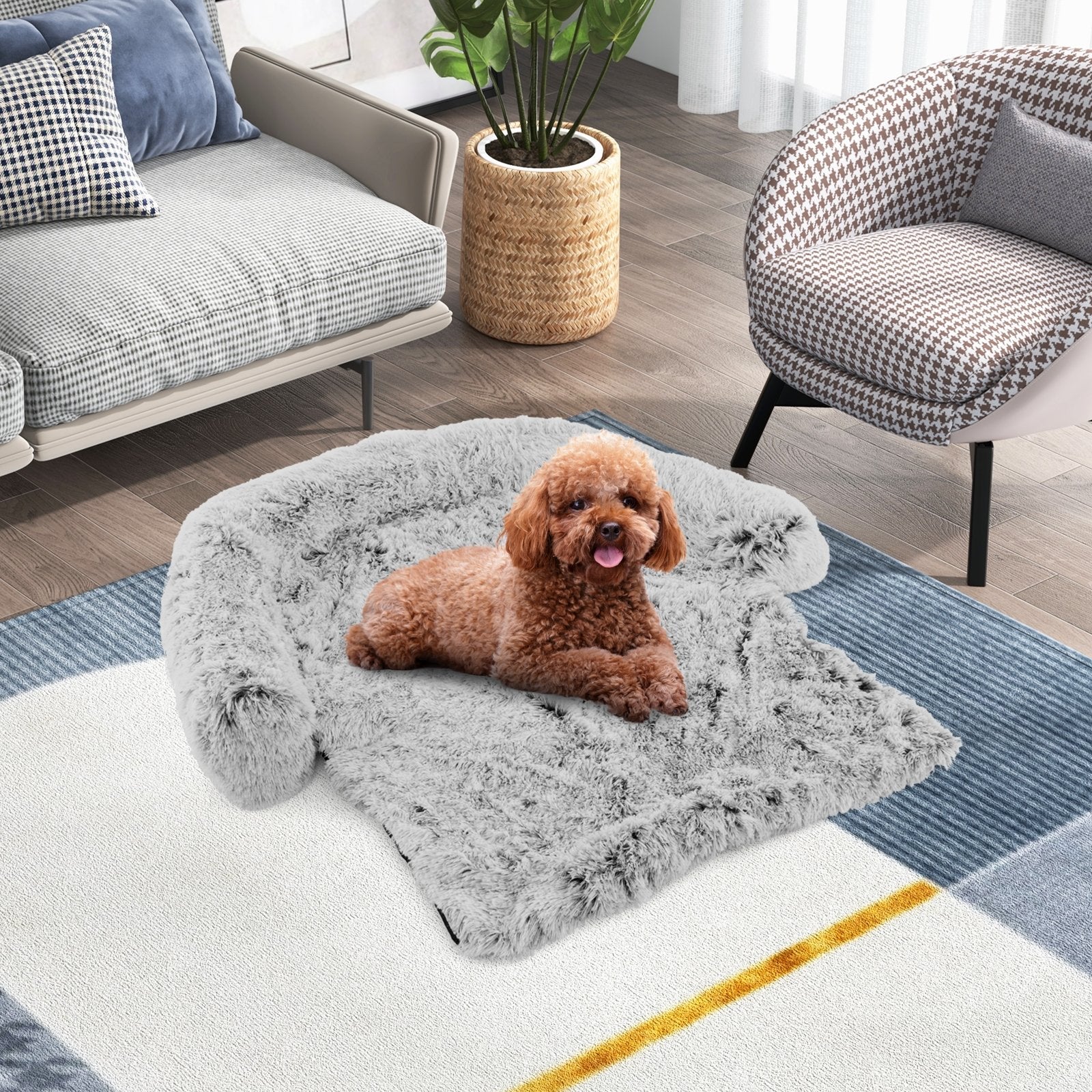 White Plush Calming Dog Couch Bed with Anti-Slip Bottom-S, White Cat Supplies   at Gallery Canada