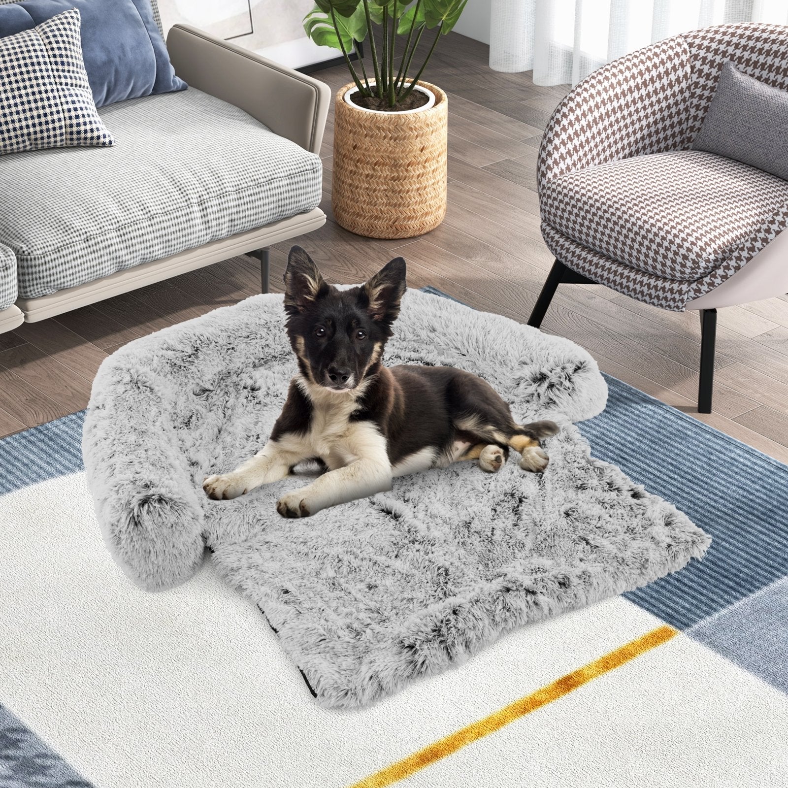 White Plush Calming Dog Couch Bed with Anti-Slip Bottom-M, White Cat Supplies   at Gallery Canada