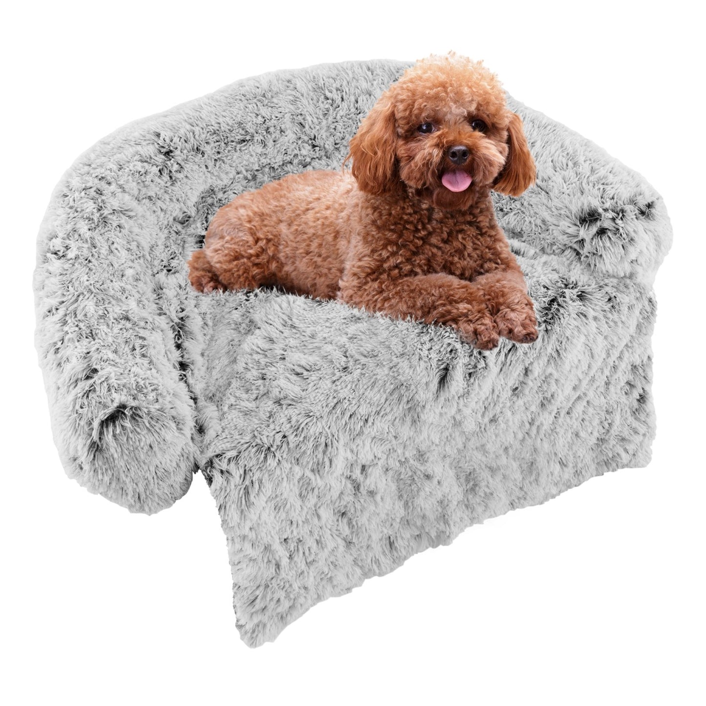 White Plush Calming Dog Couch Bed with Anti-Slip Bottom-S, White Cat Supplies   at Gallery Canada