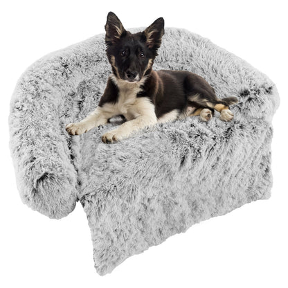 White Plush Calming Dog Couch Bed with Anti-Slip Bottom-M, White Cat Supplies   at Gallery Canada