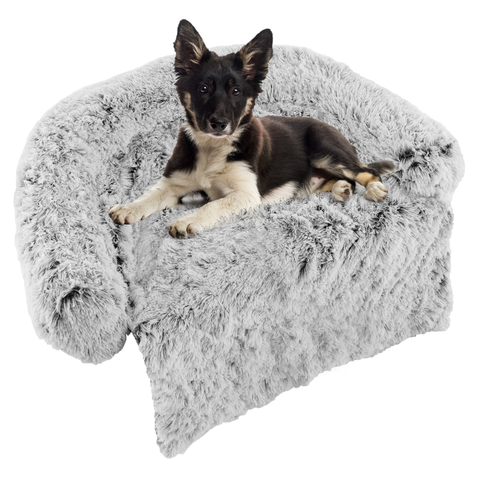 White Plush Calming Dog Couch Bed with Anti-Slip Bottom-M, White Cat Supplies at Gallery Canada
