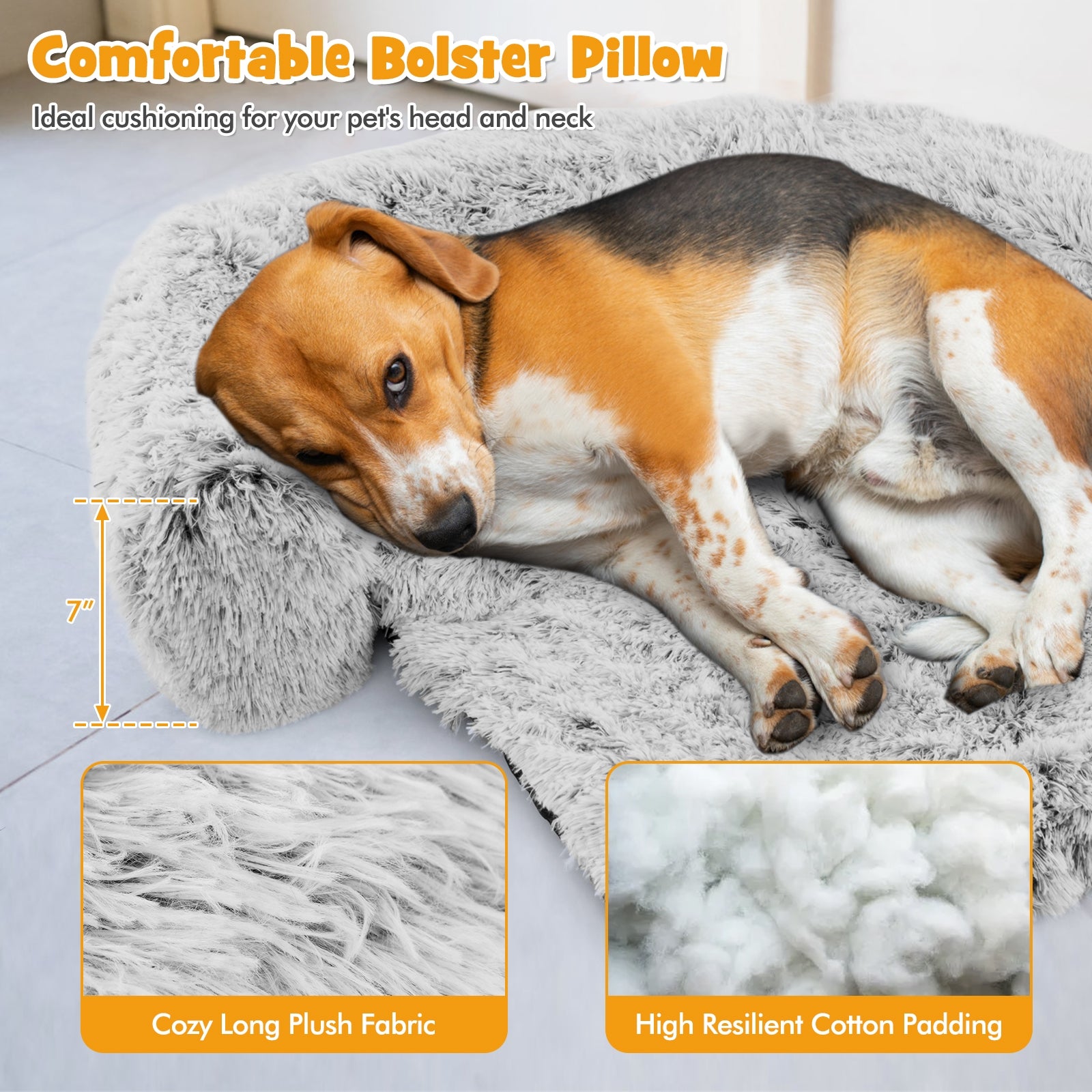 White Plush Calming Dog Couch Bed with Anti-Slip Bottom-M, White Cat Supplies at Gallery Canada
