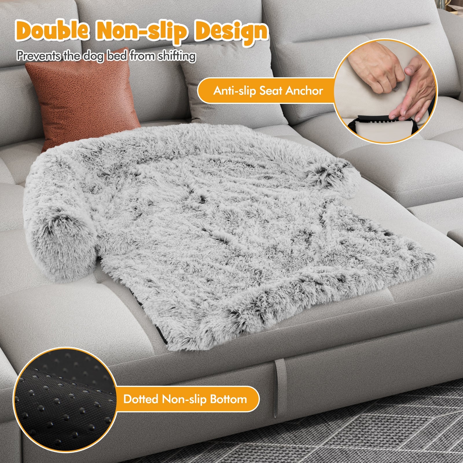 White Plush Calming Dog Couch Bed with Anti-Slip Bottom-M, White Cat Supplies at Gallery Canada