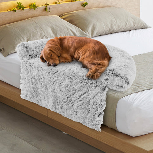 Gray Plush Calming Dog Couch Bed with Anti-Slip Bottom-L, Gray