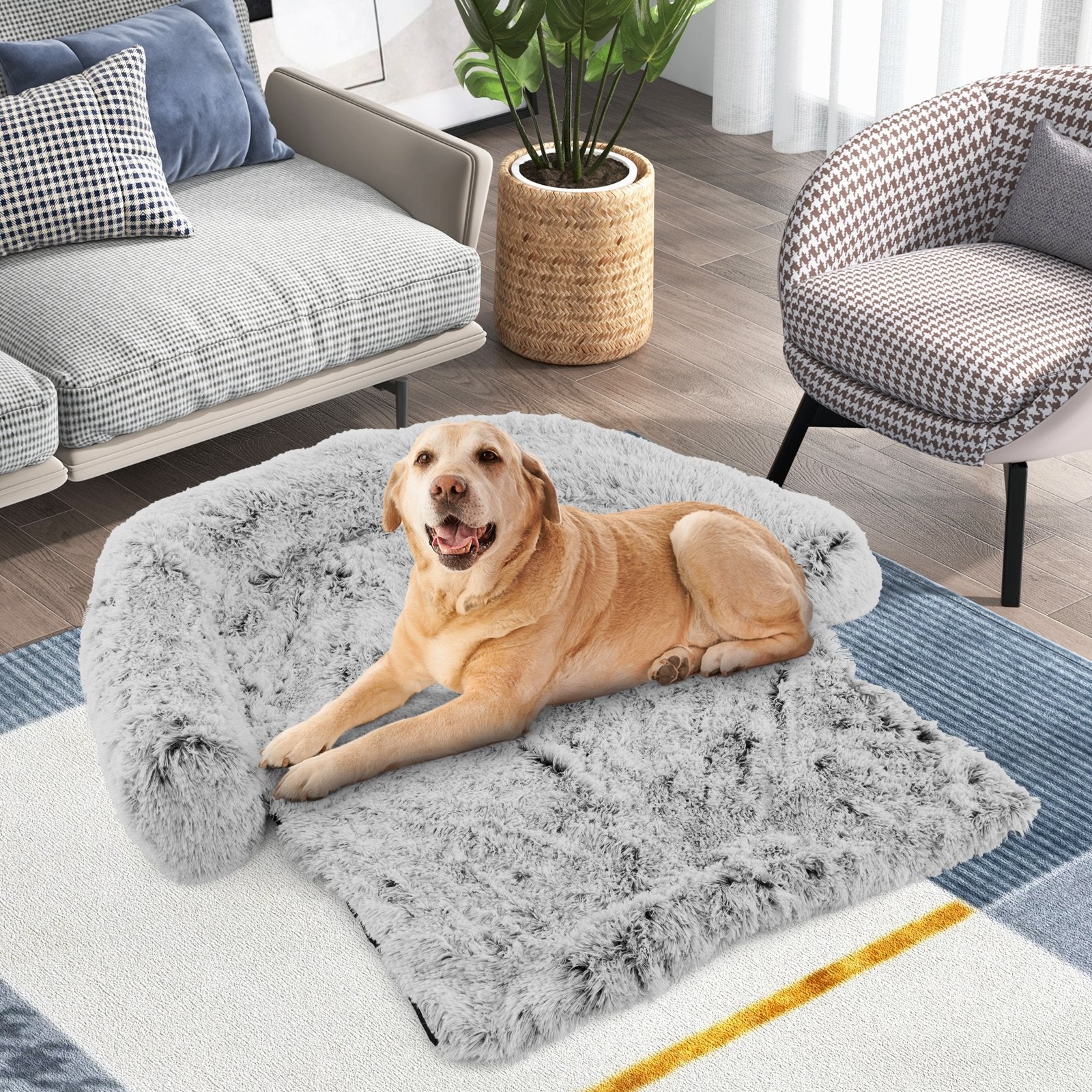 Gray Plush Calming Dog Couch Bed with Anti-Slip Bottom-L, Gray Cat Supplies   at Gallery Canada