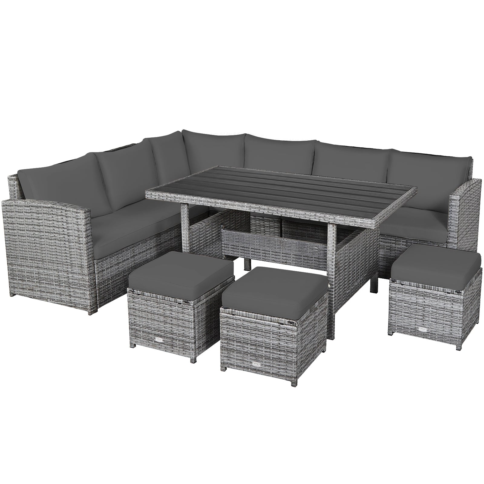 7 Pieces Patio Rattan Dining Furniture Sectional Sofa Set with Wicker Ottoman, Gray Outdoor Sectionals   at Gallery Canada