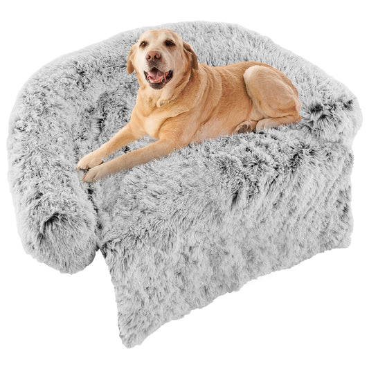 Gray Plush Calming Dog Couch Bed with Anti-Slip Bottom-L, Gray Cat Supplies   at Gallery Canada