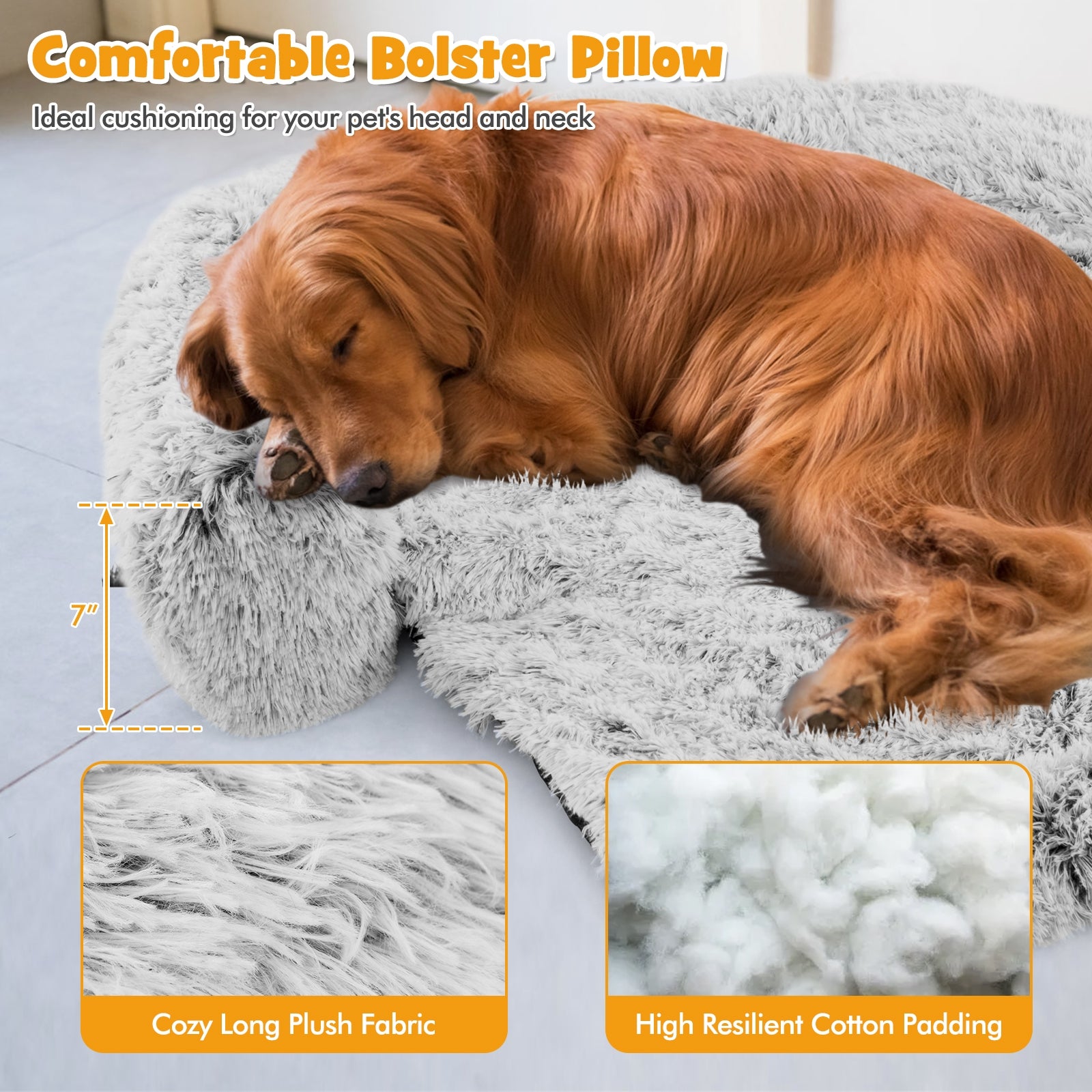 Gray Plush Calming Dog Couch Bed with Anti-Slip Bottom-L, Gray Cat Supplies at Gallery Canada