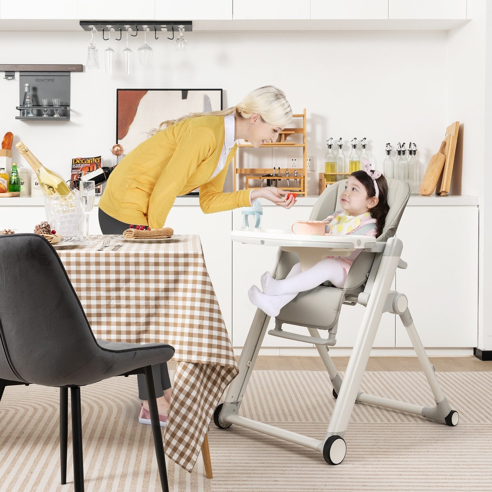 Foldable Feeding Sleep Playing High Chair with Recline Backrest for Babies and Toddlers, Light Gray High Chairs   at Gallery Canada