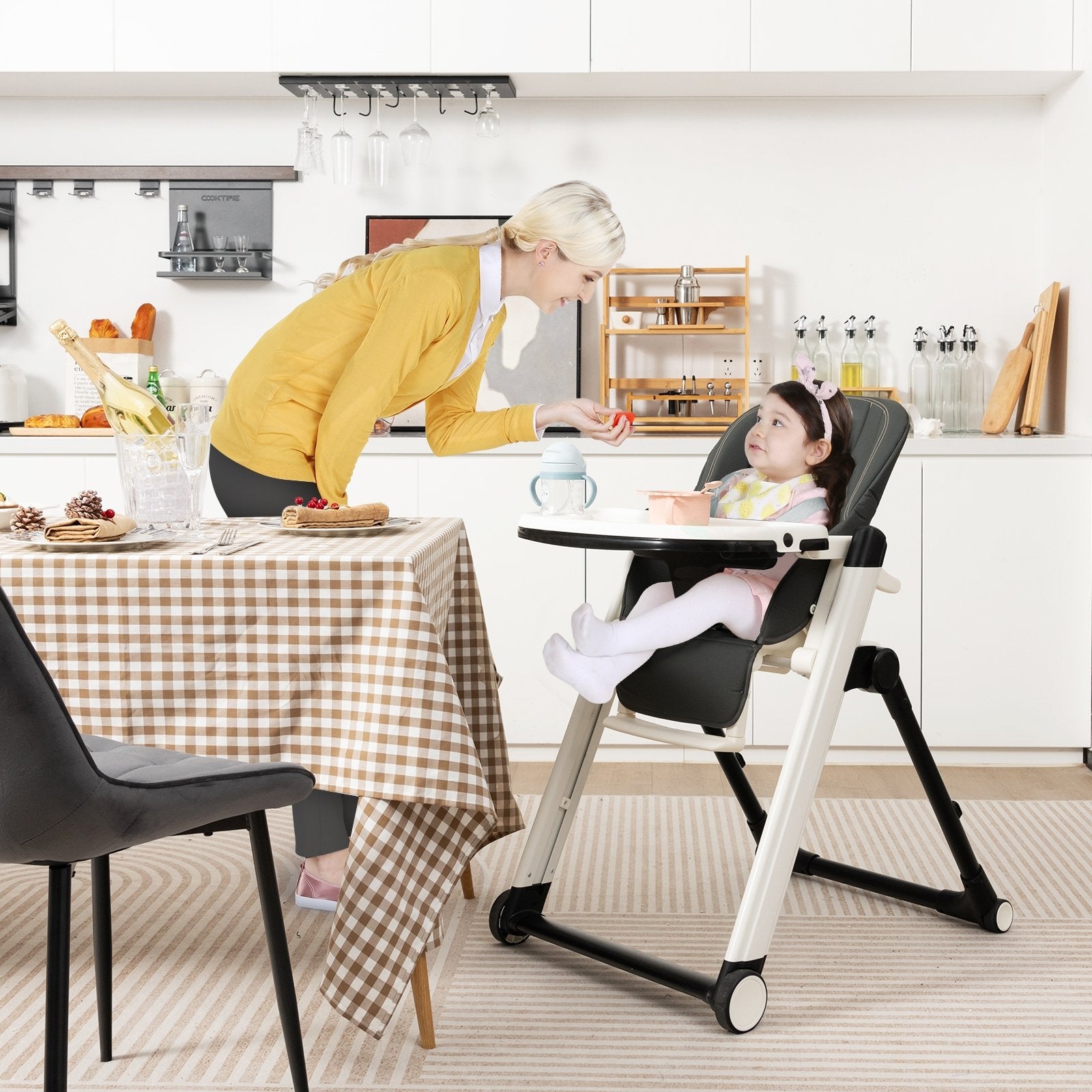 Foldable Feeding Sleep Playing High Chair with Recline Backrest for Babies and Toddlers, Dark Gray High Chairs   at Gallery Canada