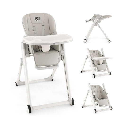 Foldable Feeding Sleep Playing High Chair with Recline Backrest for Babies and Toddlers, Light Gray High Chairs   at Gallery Canada