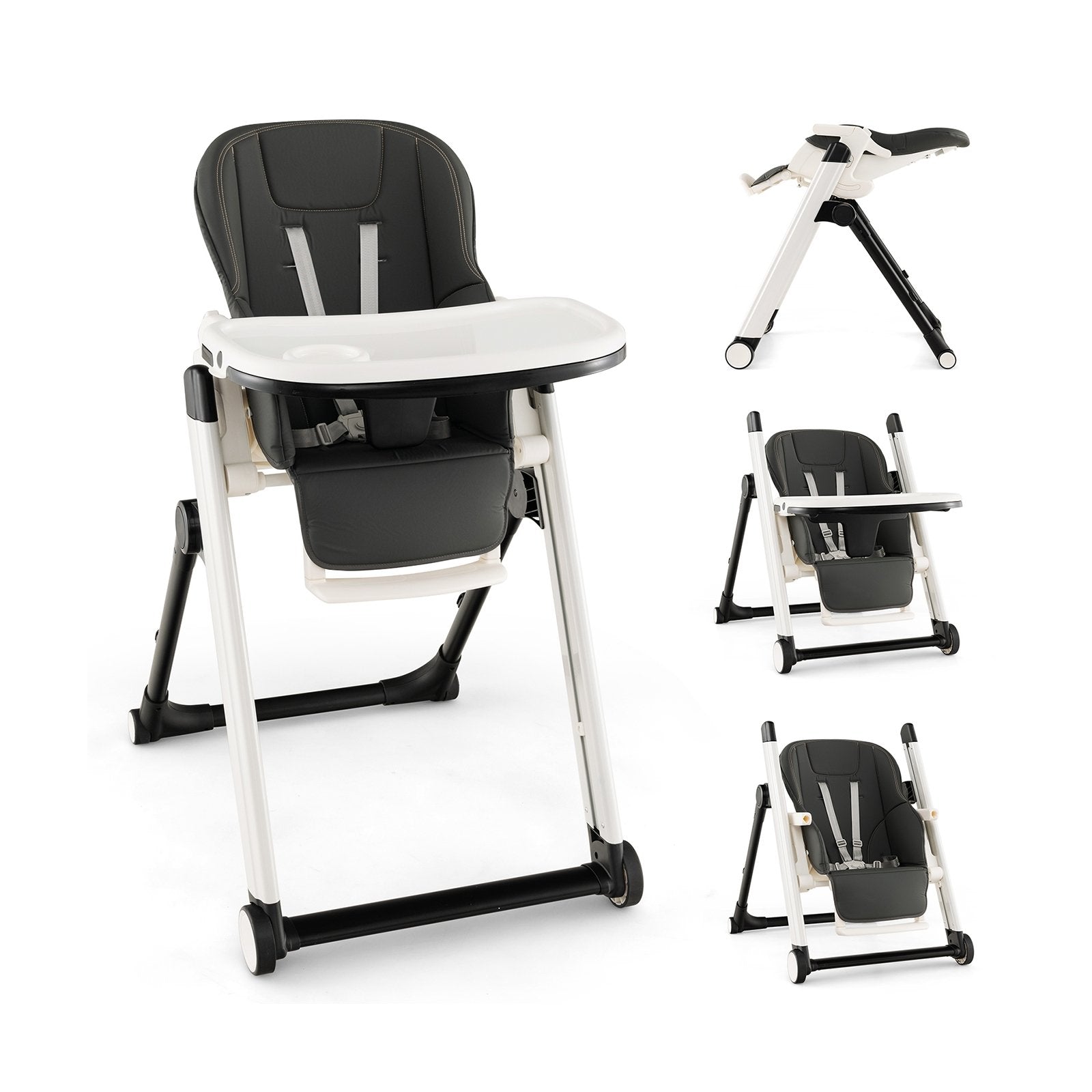 Foldable Feeding Sleep Playing High Chair with Recline Backrest for Babies and Toddlers, Dark Gray High Chairs   at Gallery Canada