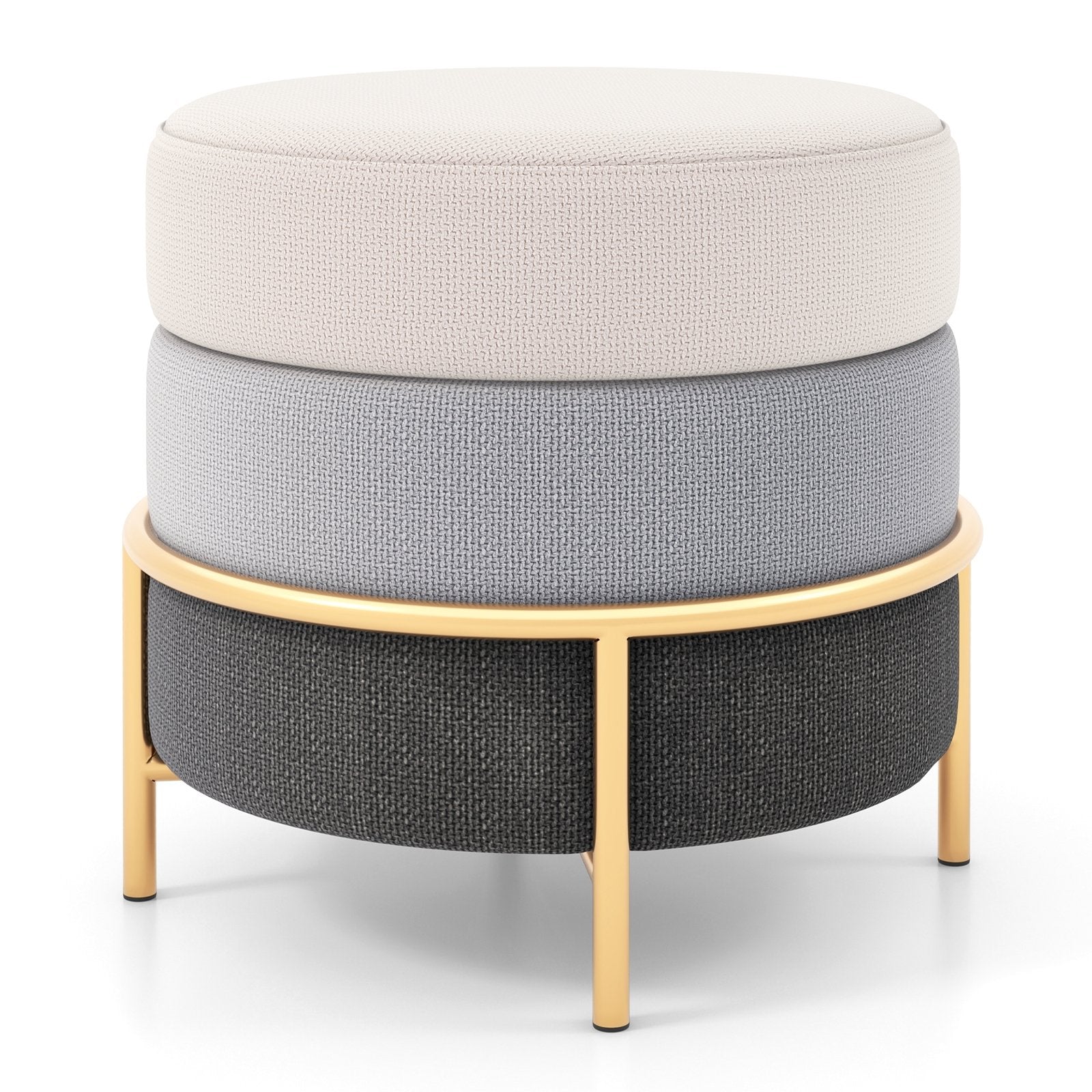 Upholstered Linen Fabric Ottoman with Gold Metal Legs and Anti-slip Foot Pads, Gray Ottomans   at Gallery Canada