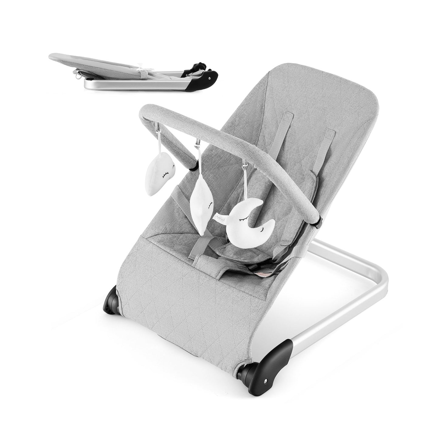 Foldable Baby Bouncer with Removable Fabric Cover and Toy Bar, Gray Baby Bouncer & Rocker   at Gallery Canada