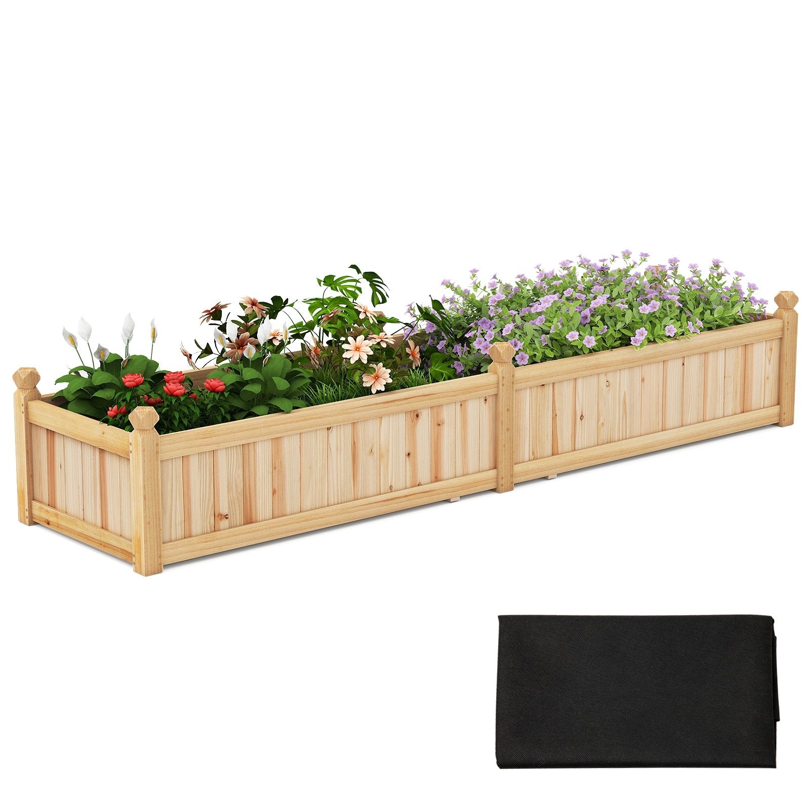 91 x 24 x 16 Inch Divisible Planter Box with Corner Drainage and Non-woven Liner for Growing Vegetables, Natural Raised Garden Beds Natural at Gallery Canada