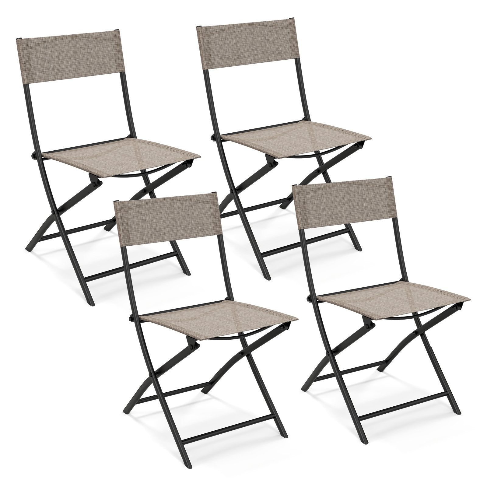 Patio Folding Chairs Set of 4 Lightweight Camping Chairs with Breathable Seat, Brown Outdoor Seating & Patio Chairs   at Gallery Canada